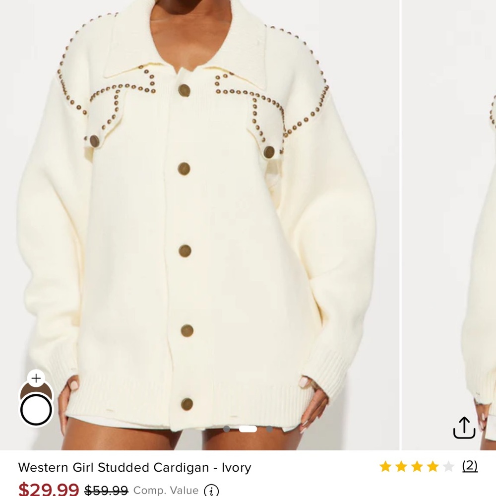 Fashion Nova Western Girl Studded Cardigan - Ivory